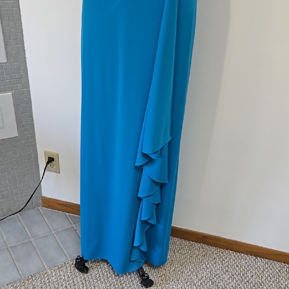 Blue Asymmetrical Ruched Prom Gown - Picture 5 of 5